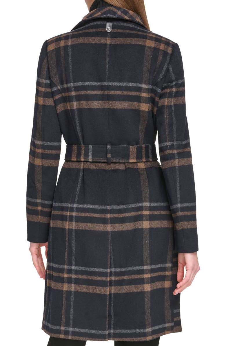 Calvin Klein Angled Zip Twill Coat, Alternate, color, Plaid Combo