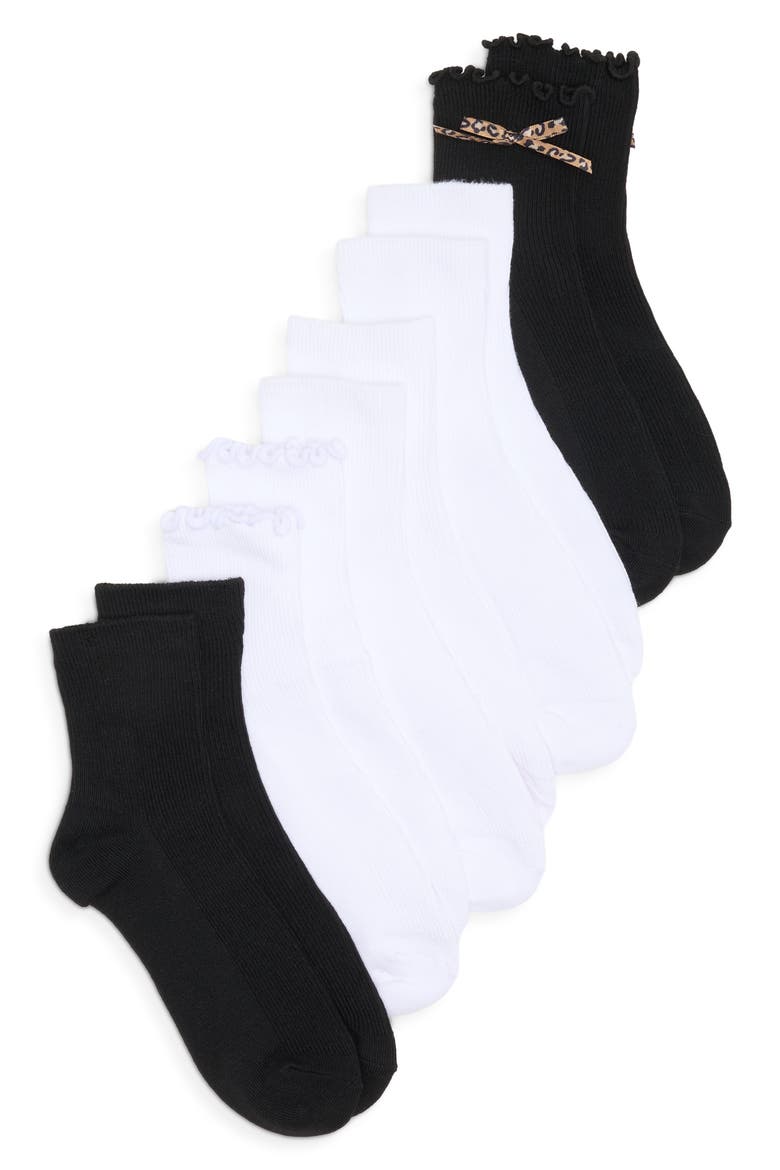 5-Pack Bow Lettuce Edge Socks, Main, color, BLACK/ WHITE