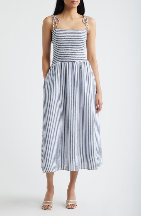 Tie Shoulder Smocked Midi Dress