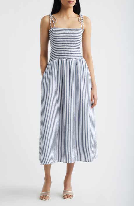 Tie Shoulder Smocked Midi Dress