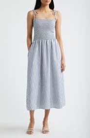 Julia Jordan Tie Shoulder Smocked Midi Dress