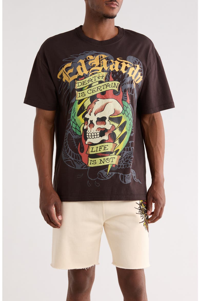 Wing Skull Cotton Graphic T-Shirt, Main, color, VINTAGE BLACK
