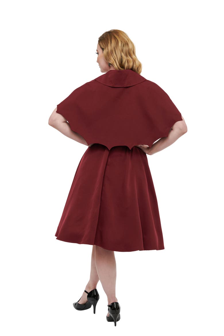 Capelet Swing Dress, Alternate, color, Burgundy