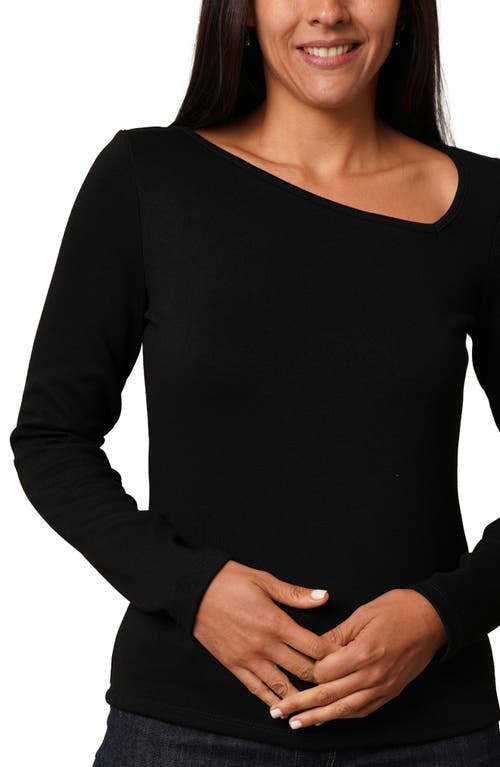 Cyrus Asymmetric Neck Long Sleeve Top In Black