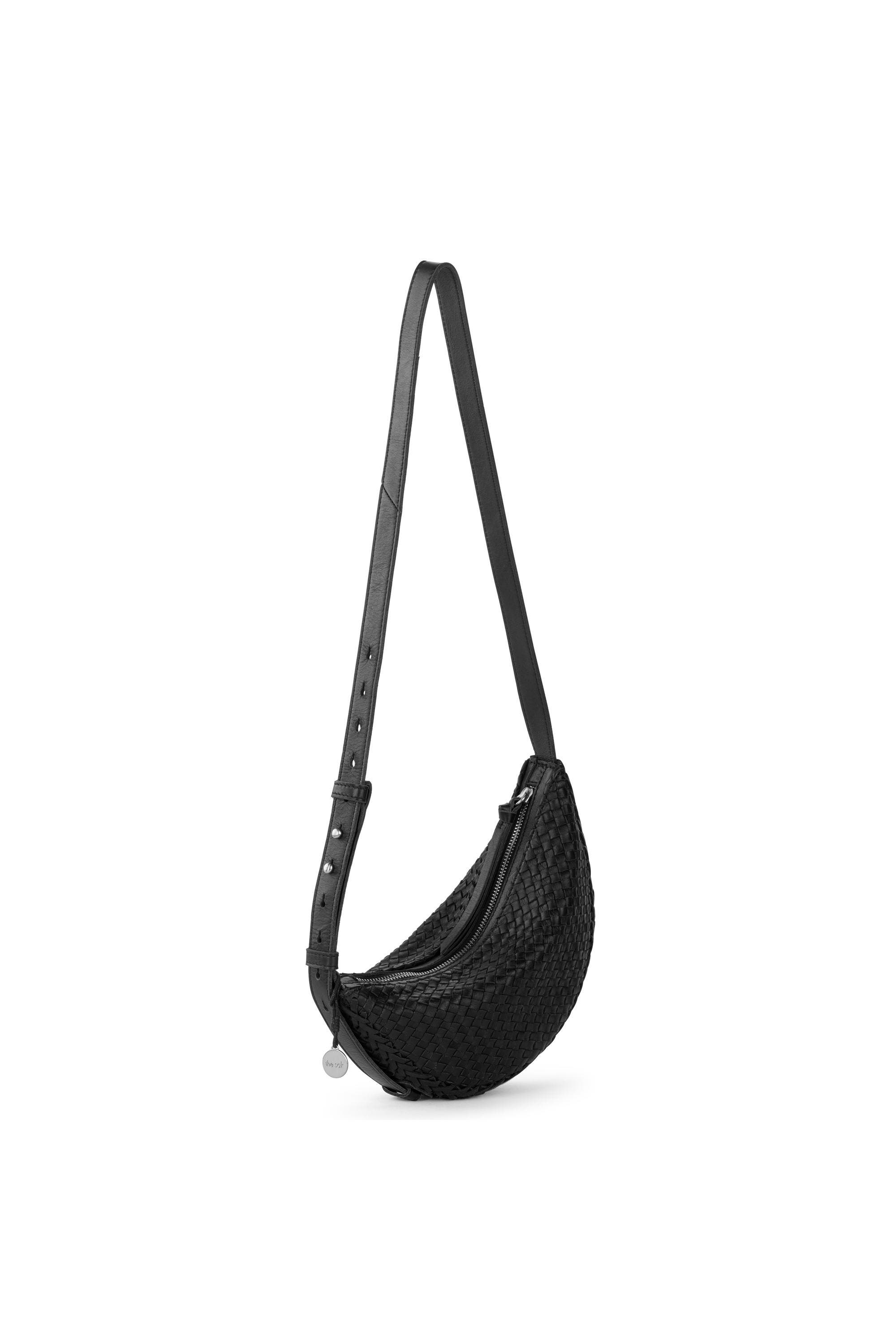 The Sak Tess Sling Leather Bag, Alternate, color, Woven Black