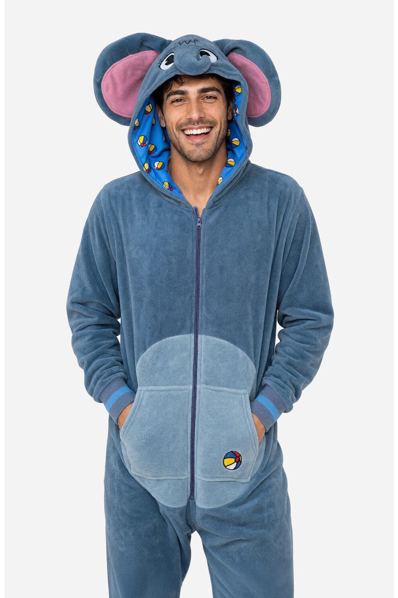 Elephant Hooded Fleece Jumpsuit, Alternate, color, GREY