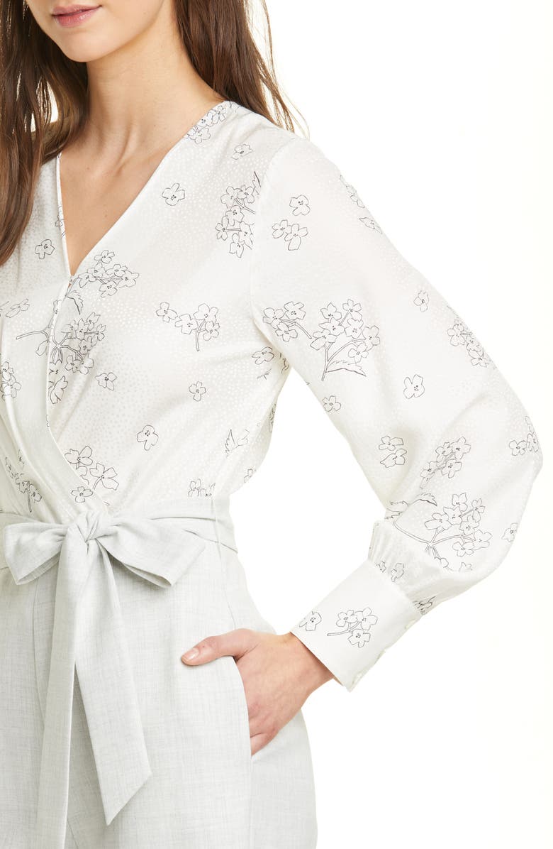 Tailored by Rebecca Taylor Floral Mixed Media Jumpsuit, Alternate, color, 