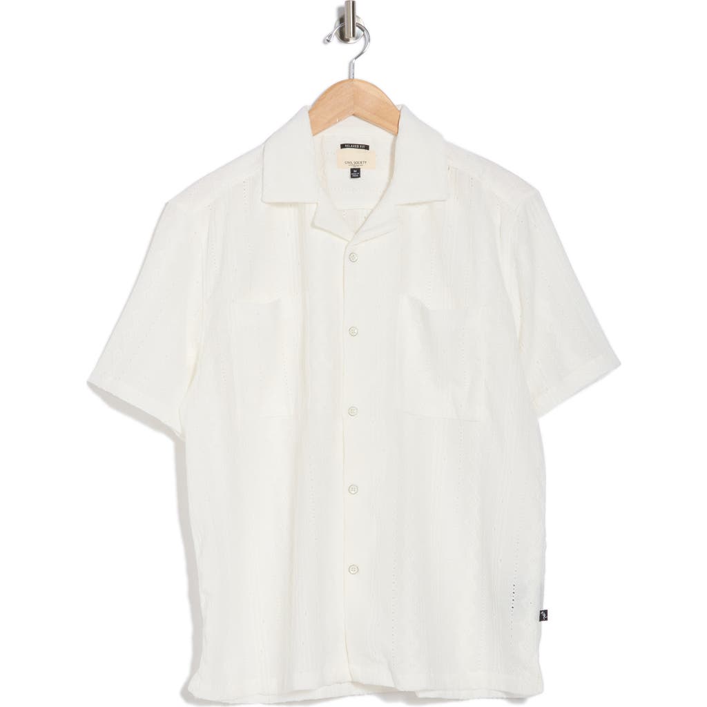 Civil Society Relaxed Fit Open Stitch Camp Shirt In White
