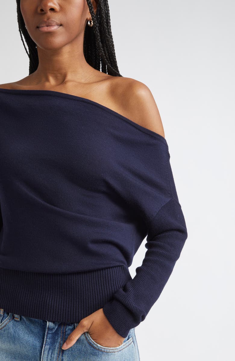 Ramy Brook Chance Wool Off the Shoulder Sweater, Alternate, color, Navy