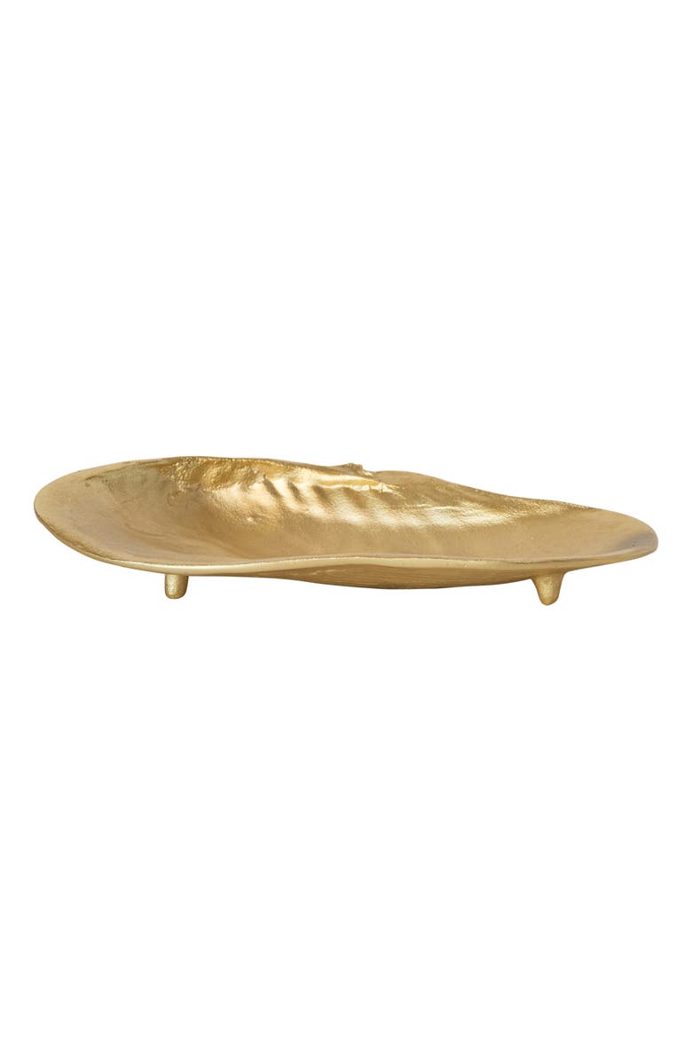 Decorative Cast Aluminum Footed Shell Shaped Tray, Gold Finish, Main, color, Gold