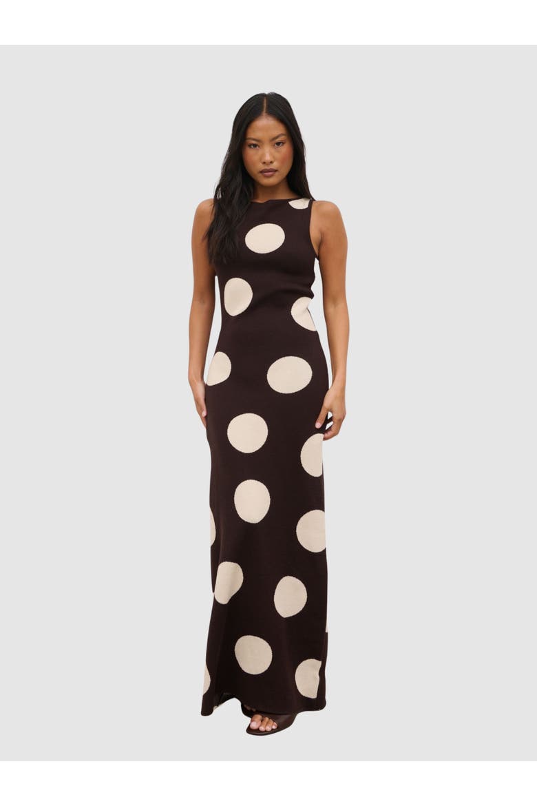 Sarover Polka Maxi Knit Dress, Main, color, Brown And Cream