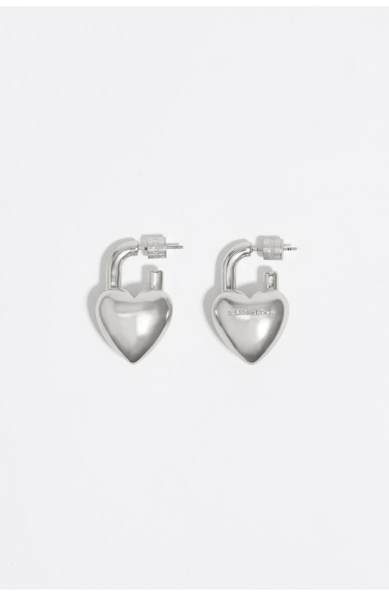 Bimba y Lola Matte Padlock Heart Earrings, Main, color, Silver