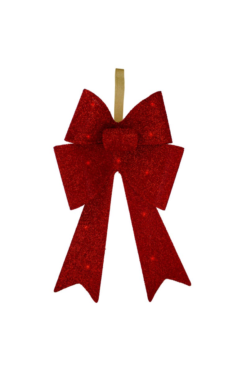 Northlight 26" LED Lighted Red Tinsel Bow Christmas Decoration, Alternate, color, 