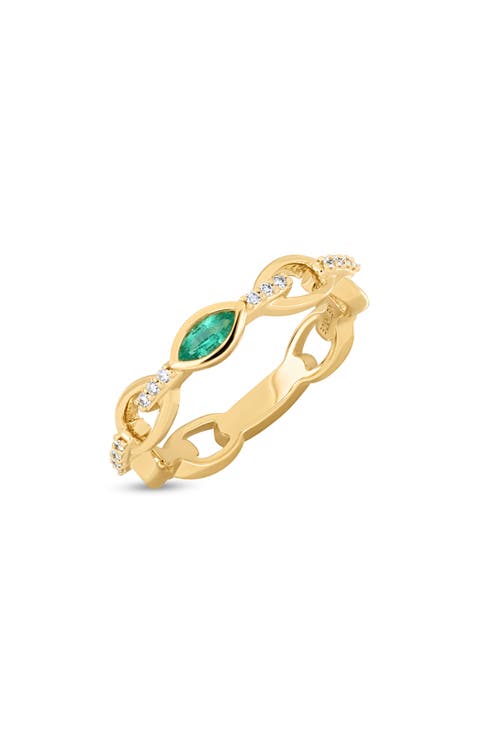 18K Gold El Mar Gemstone & Diamond Stackable Ring (Online Trunk Show)