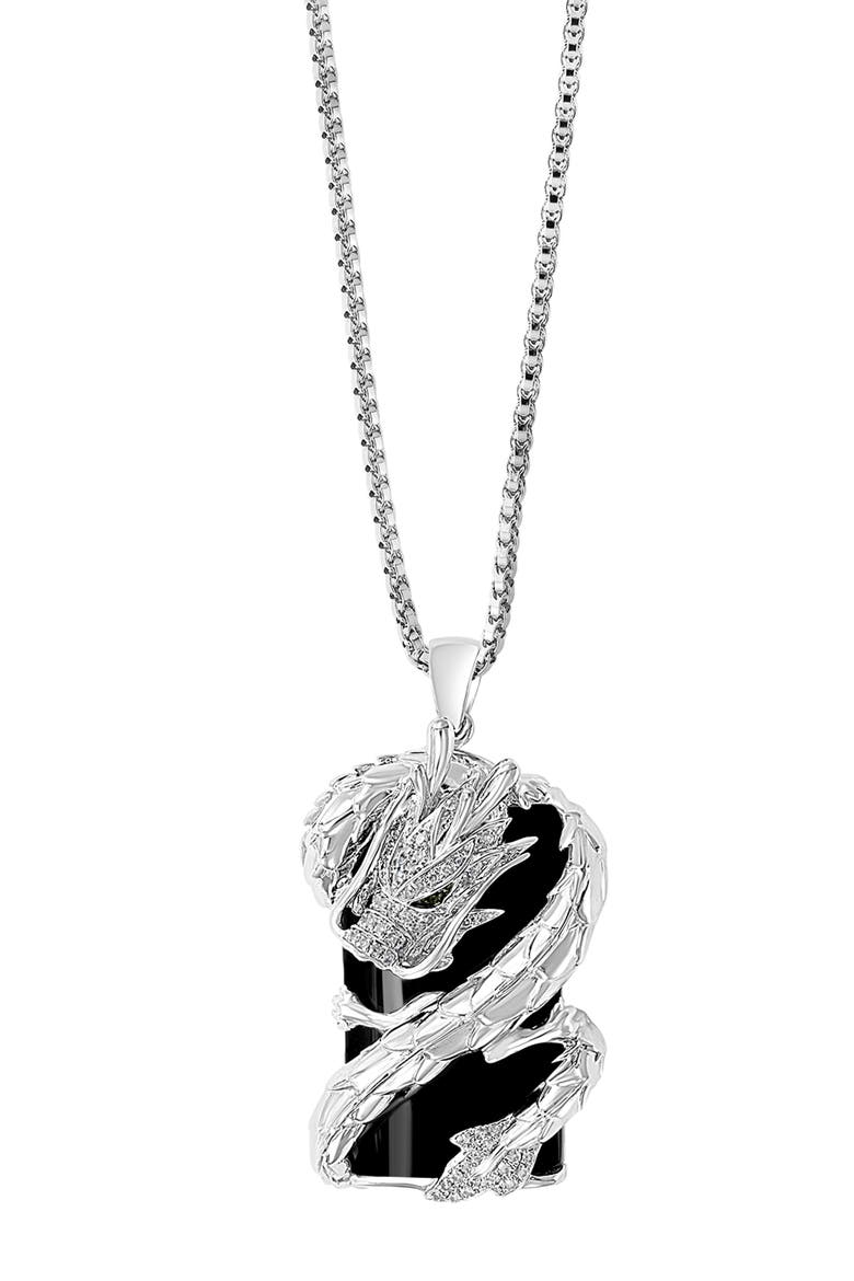 Dragon Sterling Silver Black Diamond & Onyx Pendant Necklace, Alternate, color, BLACK