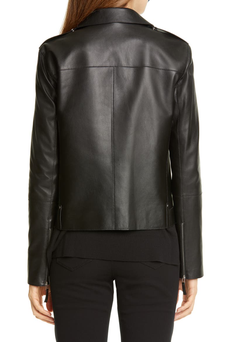 Bernice Leather Moto Jacket, Alternate, color, BLACK