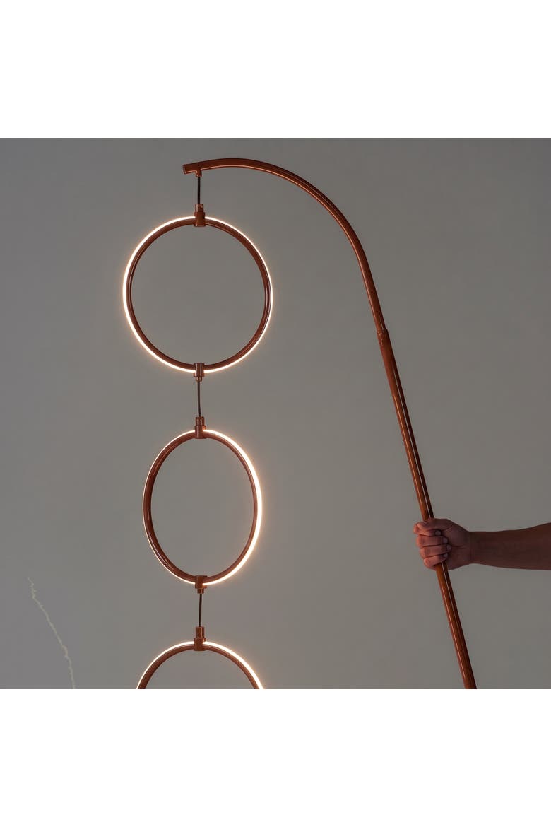 3 Ring Lamp 74" Novelty Halo Integrated LED Floor Lamp with 3-Way Dimming, Alternate, color, Red