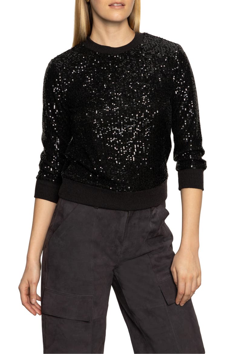 Relaxed Sparkle Knit Top, Main, color, BLACK