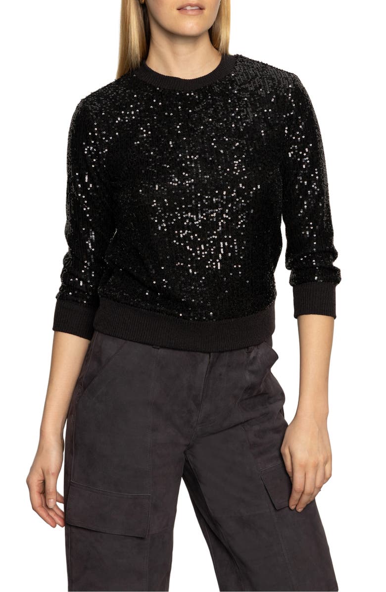 Sanctuary Relaxed Sparkle Knit Top, Main, color, Black