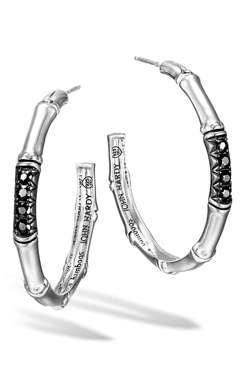'Bamboo - Lava' Hoop Earrings, Main, color, BLACK