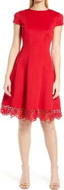 Julia Jordan Donna Ricco Tulip Sleeve Lace Hem Fit & Flare Dress