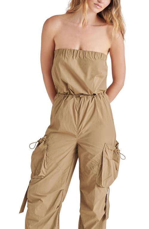 Steve Madden Kylo Strapless Nylon Jumpsuit In Oak Buff