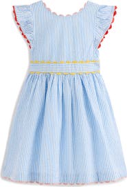 Mini Boden Kids' Scalloped Trim Stripe Seersucker Dress
