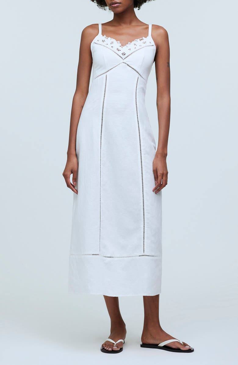 Madewell Sweetheart Neck Linen Blend Dress, Main, color,