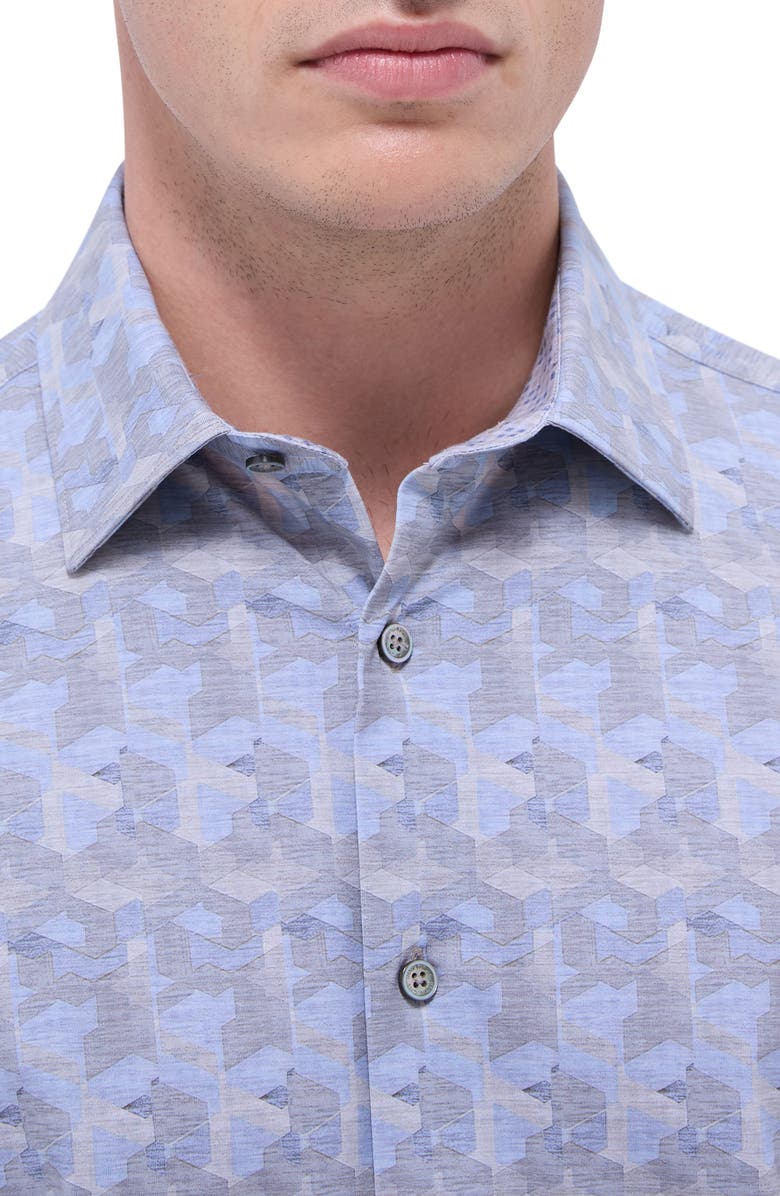 Bugatchi Jimmy OoohCotton<sup>®</sup> Abstract Print Button-Up Shirt, Alternate, color, Blue/ Almond