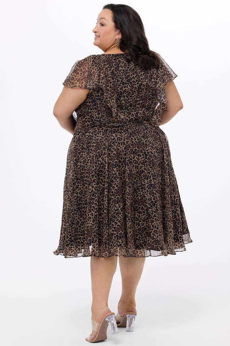 V-Neck Flutter Sleeve Plus Size Animal Print Dress, Alternate, color, Animal Print