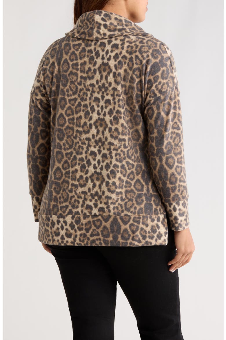Leopard Print Hacci Knit Cowl Neck Tunic, Alternate, color, TAUPE/ BROWN