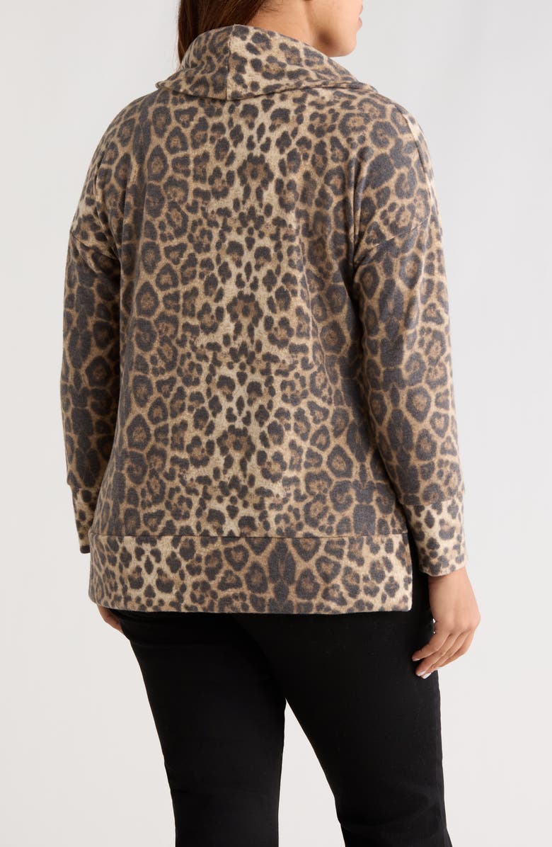 Loveappella Leopard Print Hacci Knit Cowl Neck Tunic, Alternate, color, Taupe/ Brown