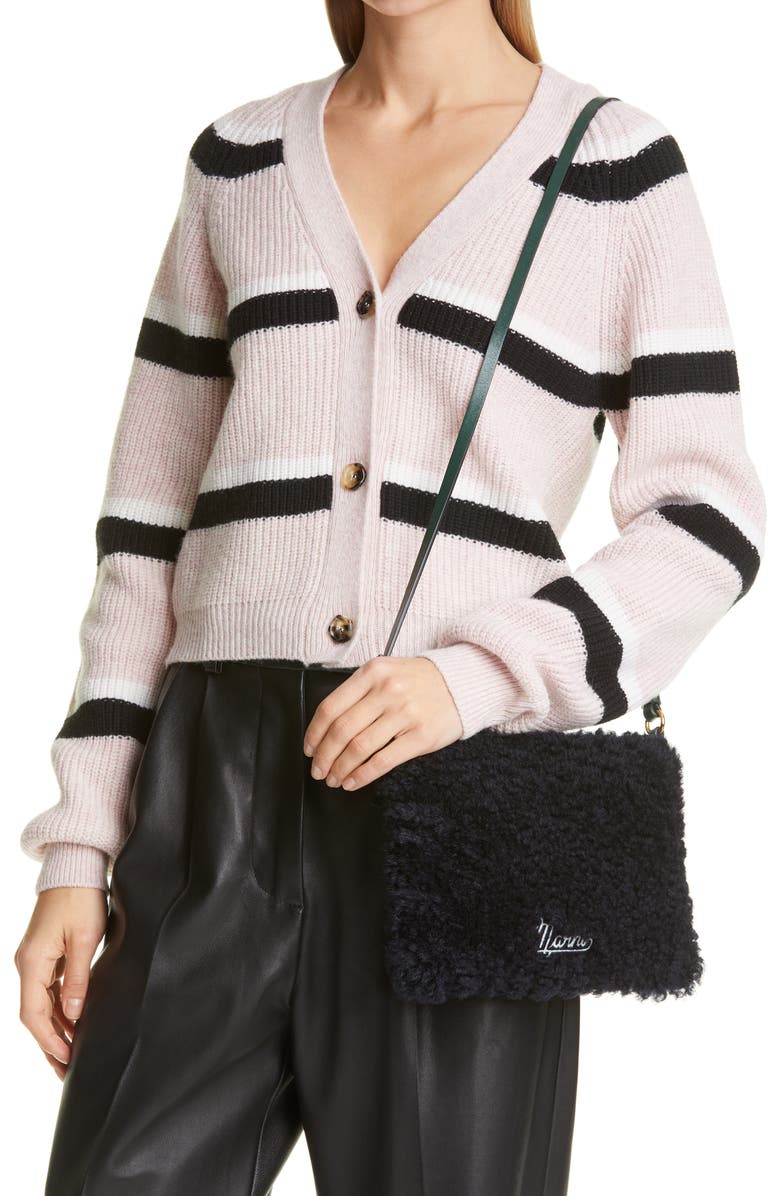 Marni Small Genuine Shearling & Leather Shoulder Bag, Alternate, color,