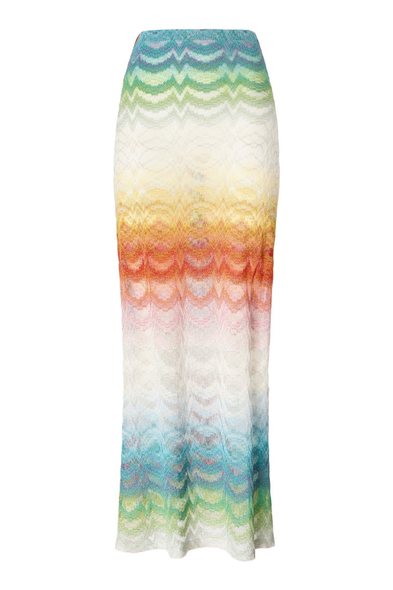 Long Skirt In Shaded Lamé Viscose With Slit, Alternate, color, Multicoloured
