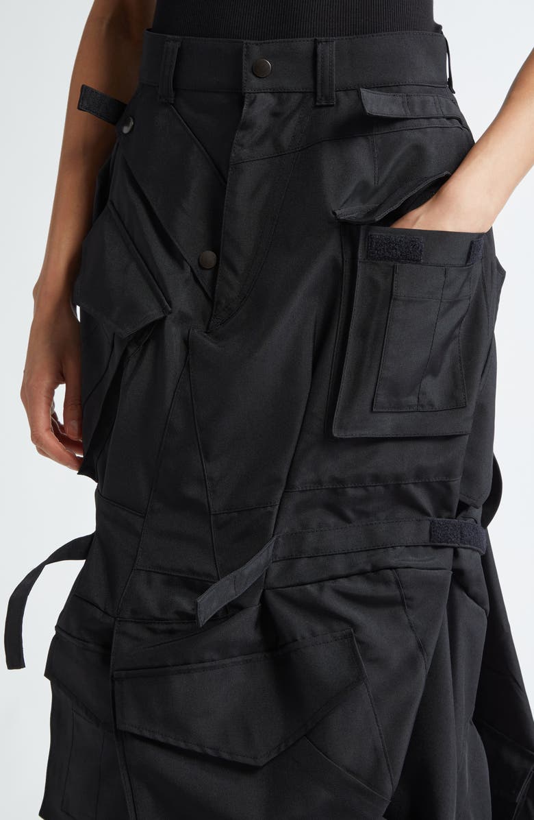Junya Watanabe Matte Satin Cargo Midi Skirt, Alternate, color, 