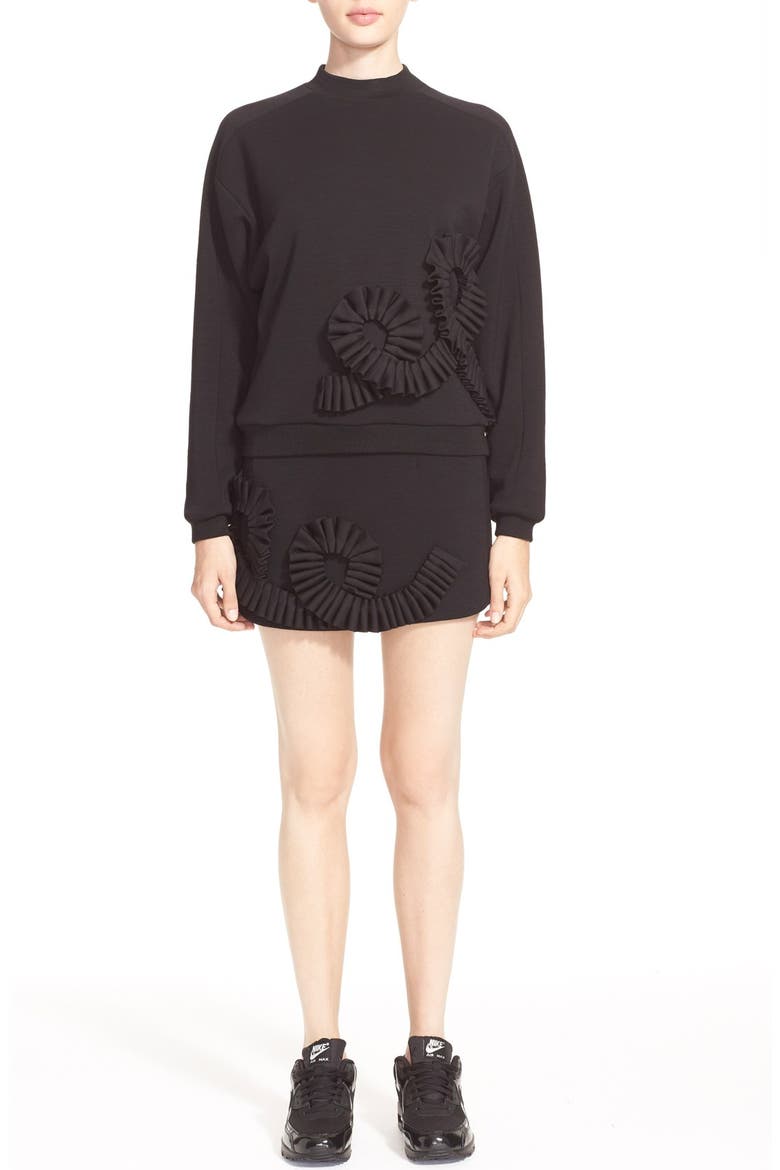 Pleat Detail Merino Wool Sweatshirt, Alternate, color, BLACK