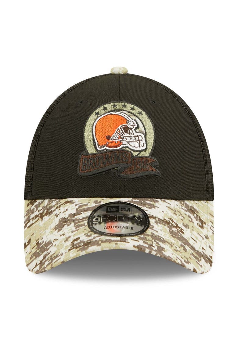 Men's New Era Black/Camo Cleveland Browns 2022 Salute To Service 9FORTY Snapback Trucker Hat, Alternate, color, Black