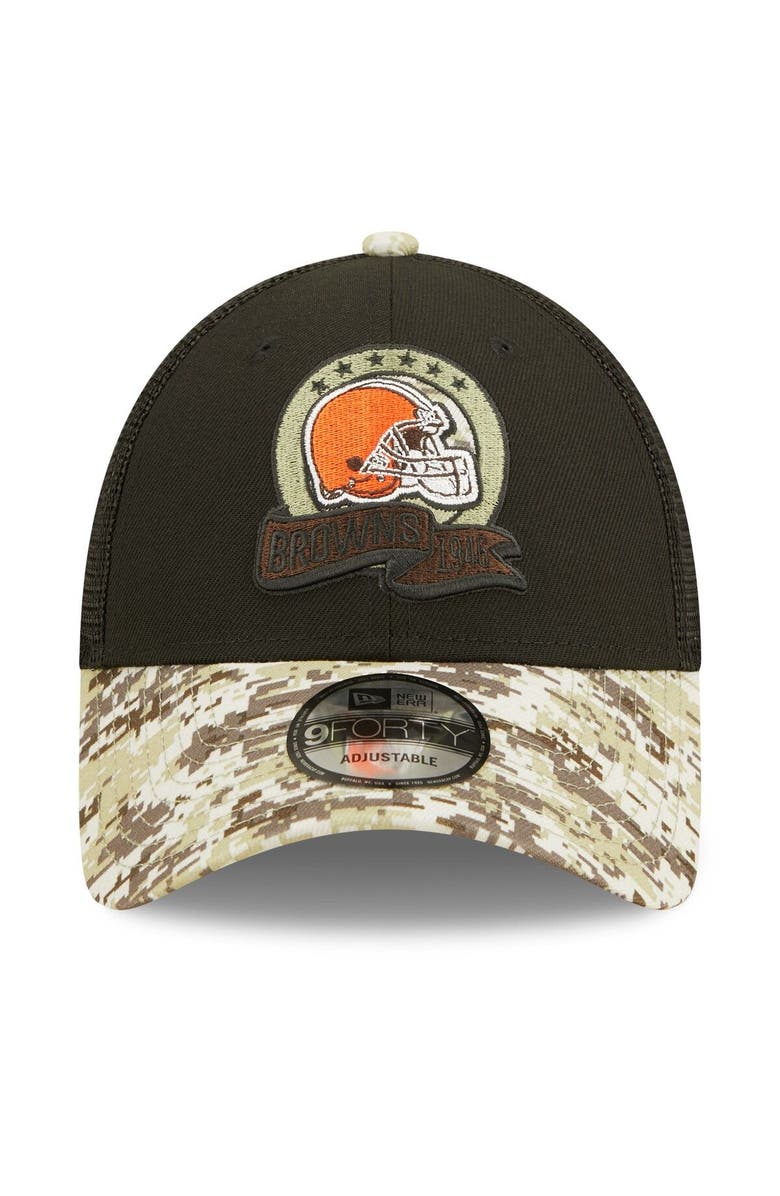 New Era Men's New Era Black/Camo Cleveland Browns 2022 Salute To Service 9FORTY Snapback Trucker Hat, Alternate, color, 