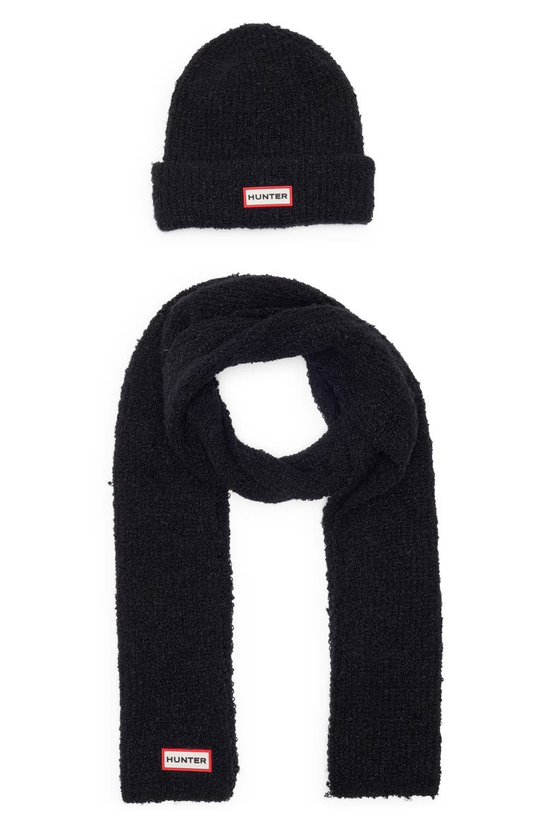 Patch Scarf & Beanie Set, Main, color, BLACK