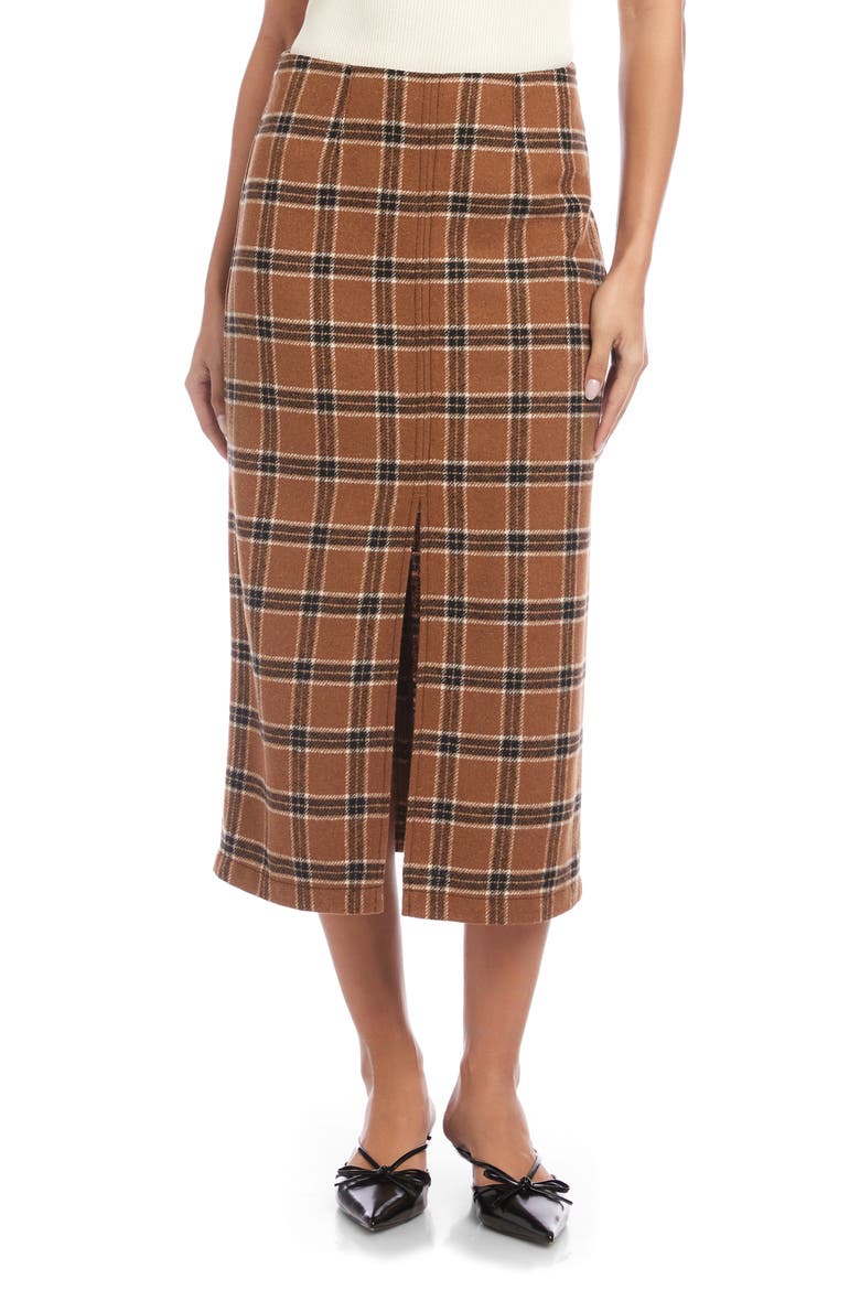 Kaia Plaid Midi Skirt, Main, color, BROWN PLAID