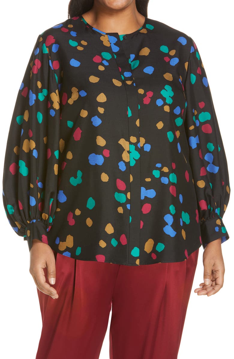 Lafayette 148 New York Sicilia Scatter Dot Print Silk Blouse, Main, color, 