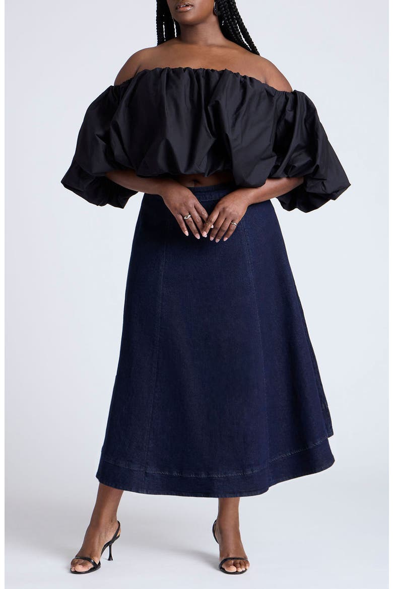 Off the Shoulder Bubble Crop Top, Alternate, color, BLACK