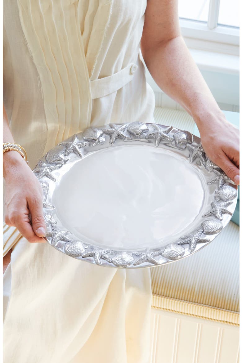Seashell Border Round Platter, Alternate, color, SILVER