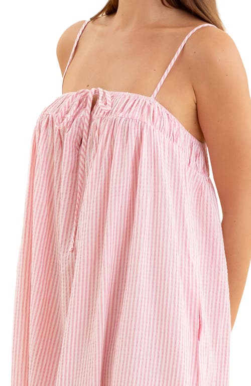 Papinelle Sabine Seersucker Stripe Maxi Nightgown In Wild Rose