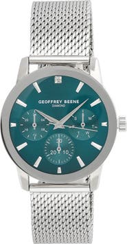 GEOFFREY BEENE Diamond Mesh Strap Multifunction Watch, 42mm
