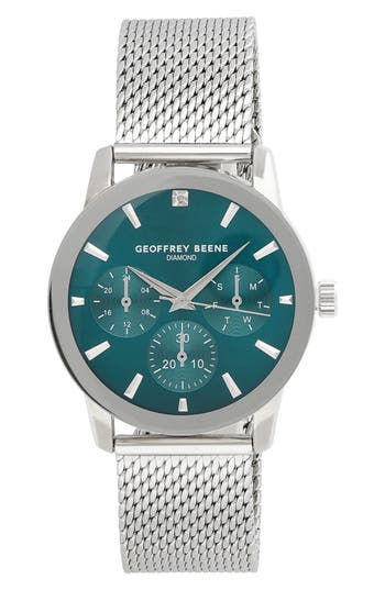 Geoffrey Beene Diamond Mesh Strap Multifunction Watch, 42mm In Silver
