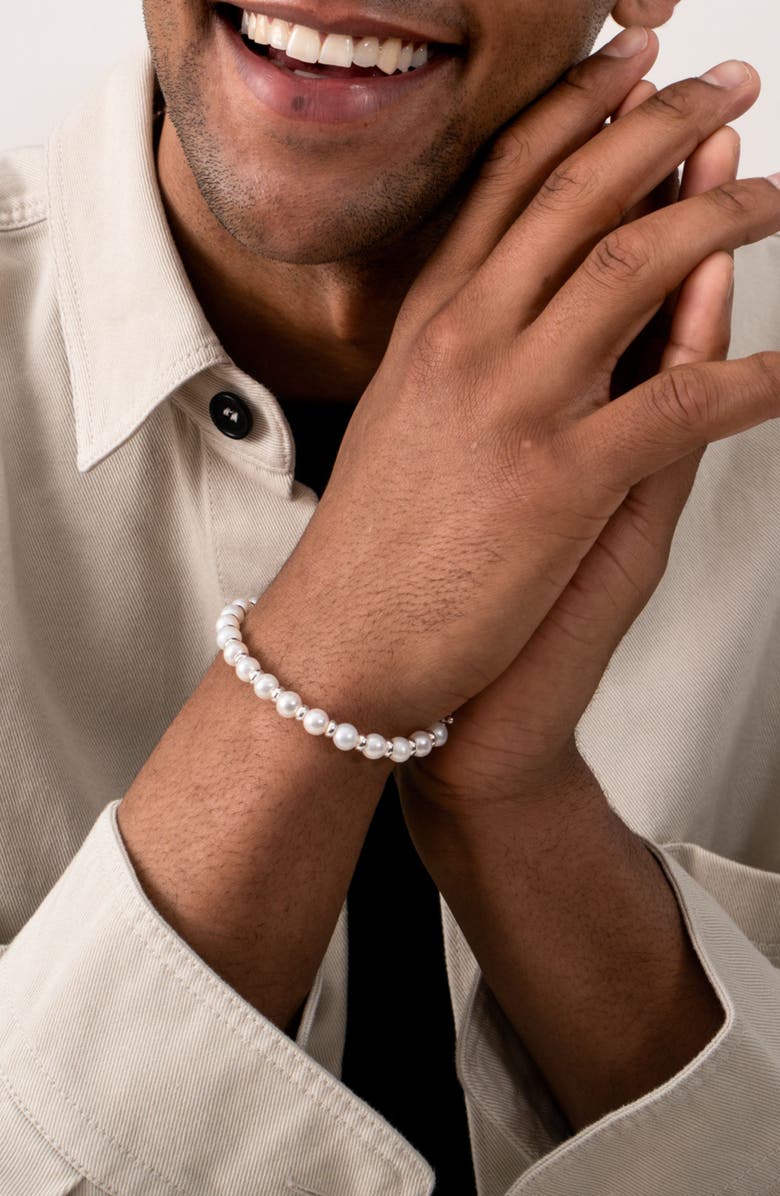 Dower & Hall Men's White Pearl Halo Bracelet, Alternate, color, Sterling Silver