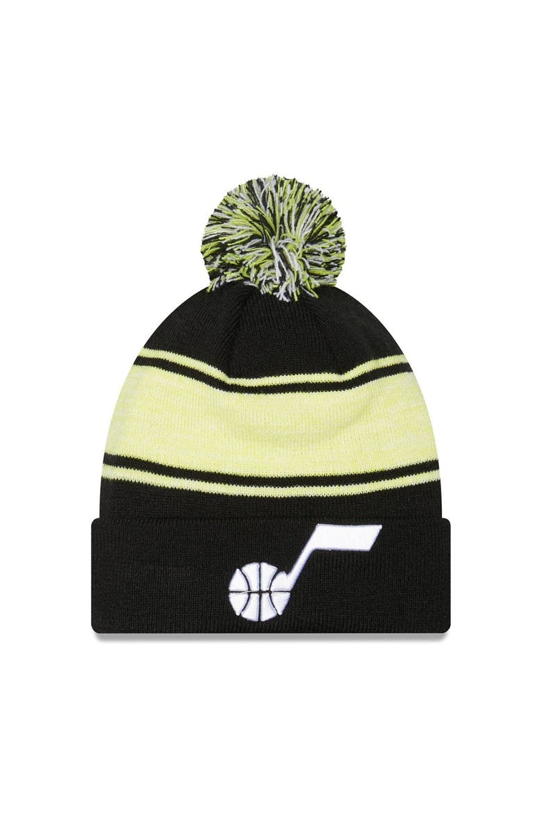 Men's New Era Black Utah Jazz Chilled Cuffed Knit Hat with Pom, Main, color, Black