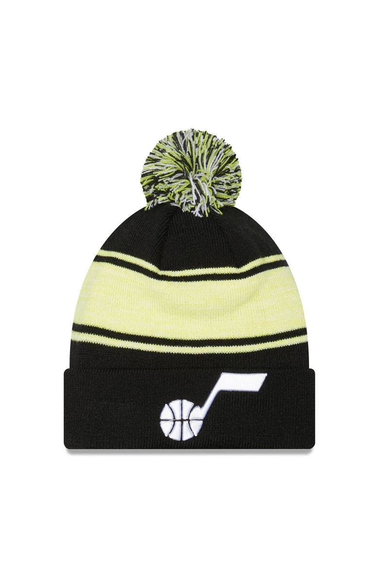 New Era Men's New Era Black Utah Jazz Chilled Cuffed Knit Hat with Pom, Main, color, 