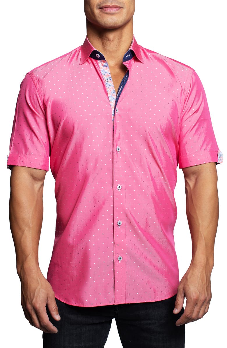 Maceoo Galileo Silverdot Pink Short Sleeve Button-Up Shirt, Main, color, Pink